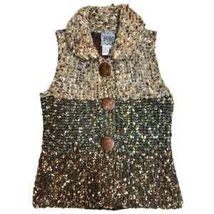 Vintage Chunky Knit Sweater Vest Big Button Down Women's Medium Boho 90's